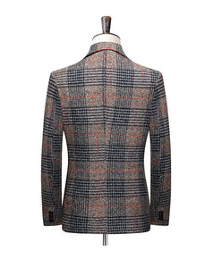 BRADLEY Men's Fashion Premium Quality Gray & Khaki Plaid Style Blazer Suit Jacket - Divine Inspiration Styles
