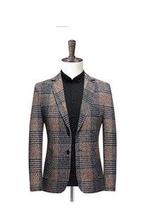 BRADLEY Men's Fashion Premium Quality Gray & Khaki Plaid Style Blazer Suit Jacket - Divine Inspiration Styles