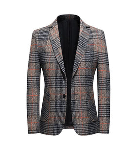 BRADLEY Men's Fashion Premium Quality Gray & Khaki Plaid Style Blazer Suit Jacket - Divine Inspiration Styles