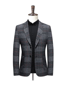 BRADLEY Men's Fashion Premium Quality Gray & Khaki Plaid Style Blazer Suit Jacket - Divine Inspiration Styles