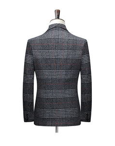 BRADLEY Men's Fashion Premium Quality Gray & Khaki Plaid Style Blazer Suit Jacket - Divine Inspiration Styles