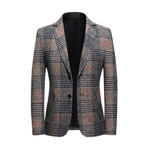 BRADLEY Men's Fashion Premium Quality Gray & Khaki Plaid Style Blazer Suit Jacket - Divine Inspiration Styles