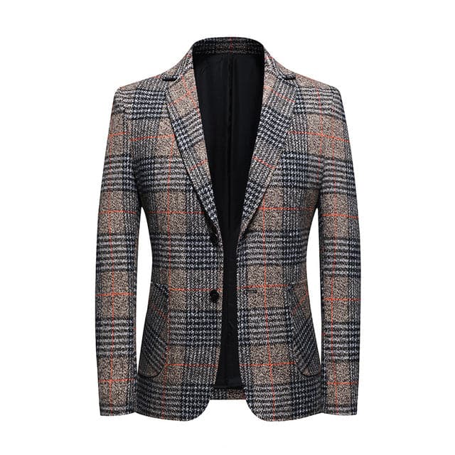 BRADLEY Men's Fashion Premium Quality Gray & Khaki Plaid Style Blazer Suit Jacket - Divine Inspiration Styles