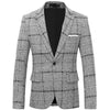 BRADLEY Men's Fashion Premium Quality Navy Blue Gray & Khaki Brown Plaid Style Blazer Suit Jacket - Divine Inspiration Styles