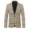 BRADLEY Men's Fashion Premium Quality Navy Blue Gray & Khaki Brown Plaid Style Blazer Suit Jacket - Divine Inspiration Styles
