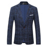 BRADLEY Men's Fashion Premium Quality Navy Blue Gray & Khaki Brown Plaid Style Blazer Suit Jacket - Divine Inspiration Styles