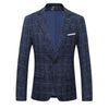 BRADLEY Men's Fashion Premium Quality Navy Blue Gray & Khaki Plaid Style Blazer Suit Jacket - Divine Inspiration Styles