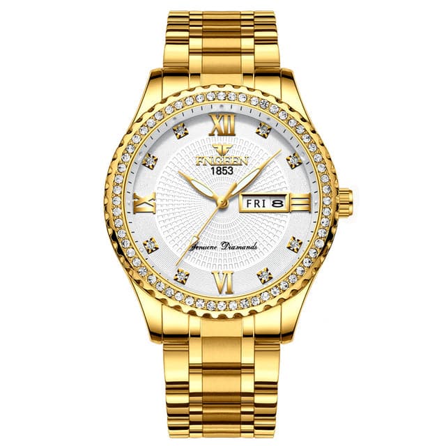 FNGEEN Men's Luxury Fine Fashion Premium Top Quality Genuine Diamonds Dial Design Stainless Steel Watch - Divine Inspiration Styles
