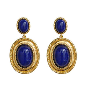 CHSBEAUTY Women's Elegant Fashion Stylish Oval Round Design Genuine Blue Lapis-Lazuli Earrings Jewelry - Divine Inspiration Styles