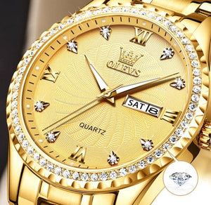 OLEVS Men's Luxury Fine Fashion Premium Top Quality Genuine Diamonds Dial Design Stainless Steel Watch - Divine Inspiration Styles