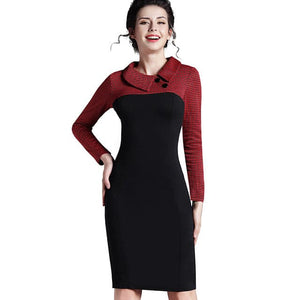 NICE FOREVER Women's Fashion Classic Elegant Patchwork Sheath Dress - Divine Inspiration Styles