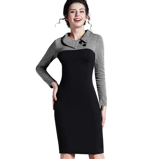 Nice Forever Women's Fashion Classic Elegant Patchwork Sheath Dress Black and White Gray / L