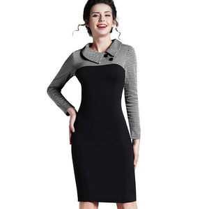 NICE FOREVER Women's Fashion Classic Elegant Patchwork Sheath Dress - Divine Inspiration Styles