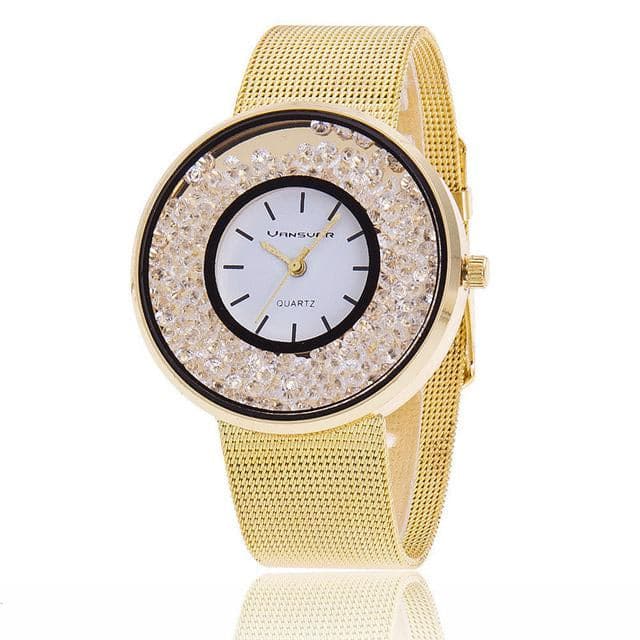 VANSVAR Gold Rose Gold & Silver Metallic Mesh Design Women's Crystal Rhinestone Fashion Watch - Divine Inspiration Styles