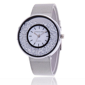 VANSVAR Gold Rose Gold & Silver Metallic Mesh Design Women's Crystal Rhinestone Fashion Watch - Divine Inspiration Styles