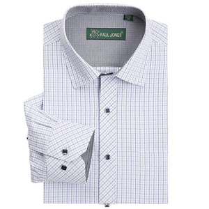 PAUL JONES Men's Classic Business Plaid Design Long Sleeves Dress Shirt - Divine Inspiration Styles
