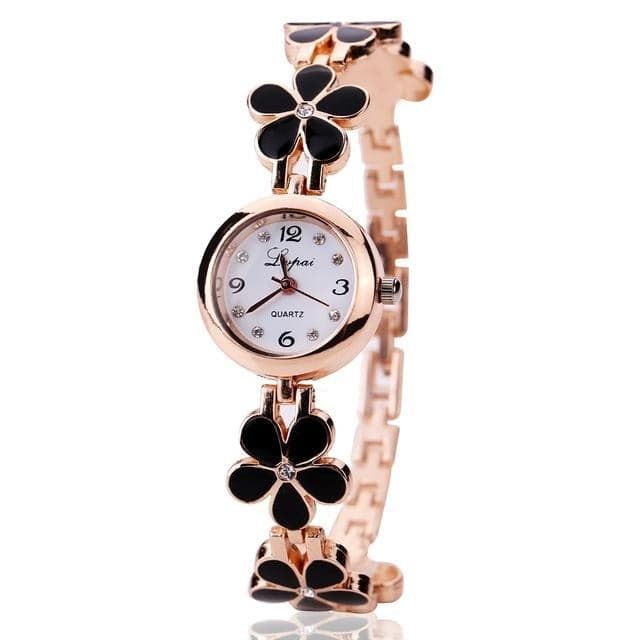 LVPAI Women's Luxury Fashion Black Pink & White Gold Floral Watch - Divine Inspiration Styles