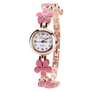 LVPAI Women's Luxury Fashion Black Pink & White Gold Floral Watch - Divine Inspiration Styles