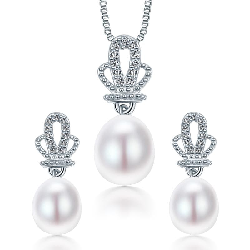 DAINASHI Women's Fine Fashion Crown Design Genuine Pearl Jewelry Set - Divine Inspiration Styles