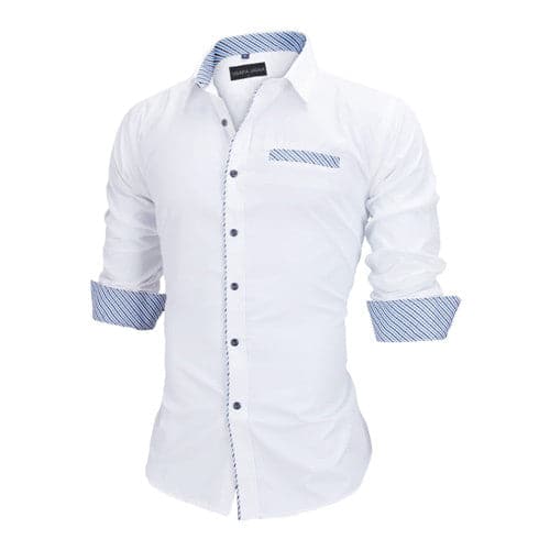 white christmas dresses VISADA Men's Business Casual Fashion Premium Quality 3/4 Long Sleeves Dress Shirt White/Blue Twill / XL