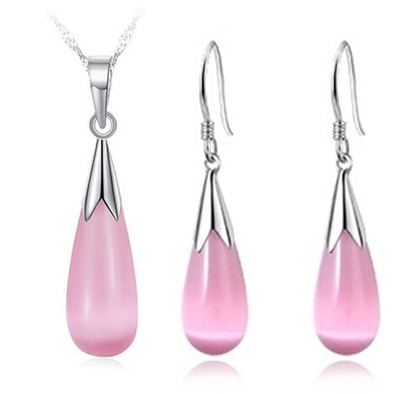 RUEWAY Women's Fine Fashion Genuine Pink Opal Jewelry Set - Divine Inspiration Styles