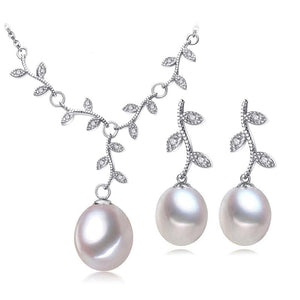 FENASY Women's Fine Fashion Vintage Leaves Genuine Pearl Jewelry Set - Divine Inspiration Styles