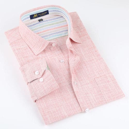Paul Jones Men's Premium Quality Classic Long Sleeves Business Casual Dress Shirt 1113 Peach / M