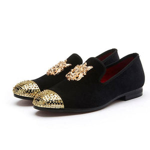 MEIJIANA Men's Genuine Velvet Leather Black Loafers Shoes With Medallion & Sporks Designer Shoes - Divine Inspiration Styles