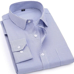 QISHA Men's Business Casual Long Sleeves Stripes Dress Shirt - Divine Inspiration Styles
