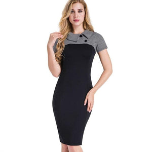 NICE FOREVER Women's Fashion Classic Elegant Patchwork Sheath Dress - Divine Inspiration Styles