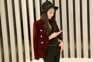 LAURA Design Women's Premium Quality Double Breasted Velvet Blazer - Divine Inspiration Styles