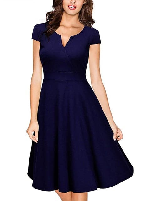 OXI Women's Fashion Formal V Neck A-line Dress Audrey Hepburn Style - Divine Inspiration Styles