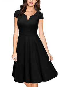 OXI Women's Fashion Formal V Neck A-line Dress Audrey Hepburn Style - Divine Inspiration Styles