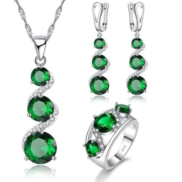 JQUEEN Women's Green Emerald CZ Sterling Silver Crystal Jewelry Set - Divine Inspiration Styles