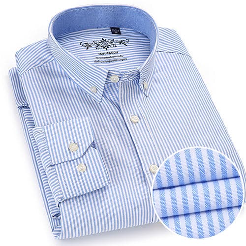 MANFASHION Men's Premium Quality Long Sleeves Plaid Stripes Business Dress Shirt - Divine Inspiration Styles