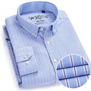 MANFASHION Men's Premium Quality Long Sleeves Plaid Stripes Business Dress Shirt - Divine Inspiration Styles
