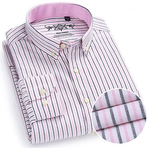 MANFASHION Men's Premium Quality Long Sleeves Plaid Stripes Business Dress Shirt - Divine Inspiration Styles