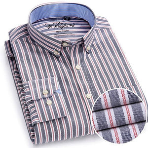 MANFASHION Men's Premium Quality Long Sleeves Plaid Stripes Business Dress Shirt - Divine Inspiration Styles