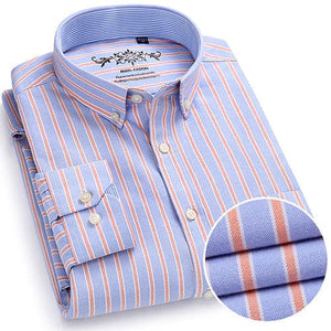 MANFASHION Men's Premium Quality Long Sleeves Plaid Stripes Business Dress Shirt - Divine Inspiration Styles