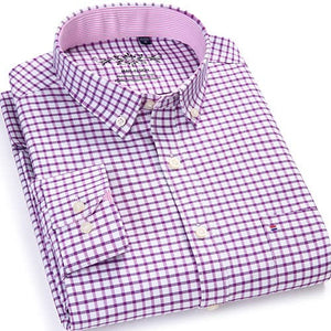 MANFASHION Men's Premium Quality Long Sleeves Plaid Stripes Business Dress Shirt - Divine Inspiration Styles