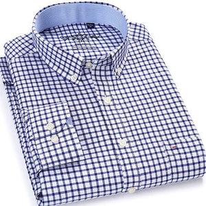 MANFASHION Men's Premium Quality Long Sleeves Plaid Stripes Business Dress Shirt - Divine Inspiration Styles