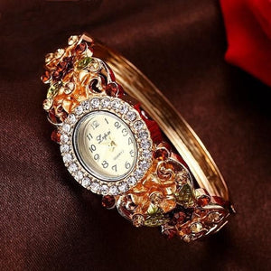 LVPAI Women's Luxury Purple Gold Pink & Blue Vintage Floral Crystal Bracelet Watch - Divine Inspiration Styles