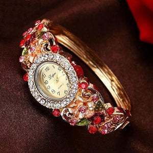 LVPAI Women's Luxury Purple Gold Pink & Blue Vintage Floral Crystal Bracelet Watch - Divine Inspiration Styles