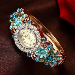 LVPAI Women's Luxury Purple Gold Pink & Blue Vintage Floral Crystal Bracelet Watch - Divine Inspiration Styles