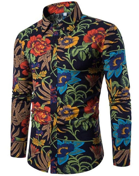 knee length dresses for ladies T-Bird Men's Fashion Premium Quality Long Sleeves Multi Color Red Orange Yellow Green Blue Black & White Patchwork Hawaiian Dress Shirt CS9 Black, Red