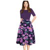 OXI Women's Fashion Elegant Purple Floral Print Contrast Patchwork Dress - Divine Inspiration Styles