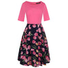 OXI Women's Fashion Elegant Purple Floral Print Contrast Patchwork Dress - Divine Inspiration Styles
