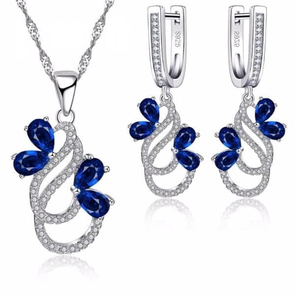 JQUEEN Women's Luxury Blue Sapphire Crystal Jewelry Set - Divine Inspiration Styles