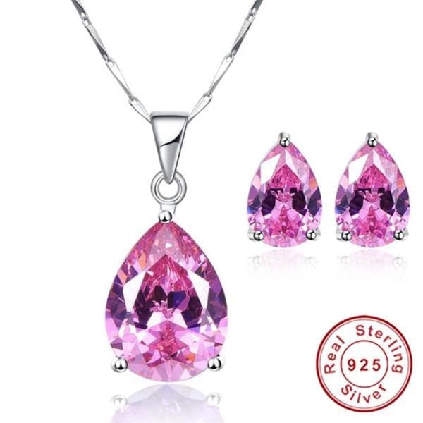 JQUEEN Women's Genuine Natural Pink Topaz 2PCS Jewelry Set - Divine Inspiration Styles