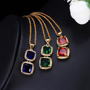 CWW Women's Fashion Stylish Trendy Luxury Blue Green & Red Premium Quality Cubic Zirconia Gold Plated Jewelry Set - Divine Inspiration Styles